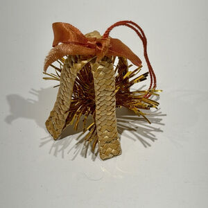 Vintage Woven Straw Bell Ornament Rustic Boho Farmhouse Kitschy Holiday Décor